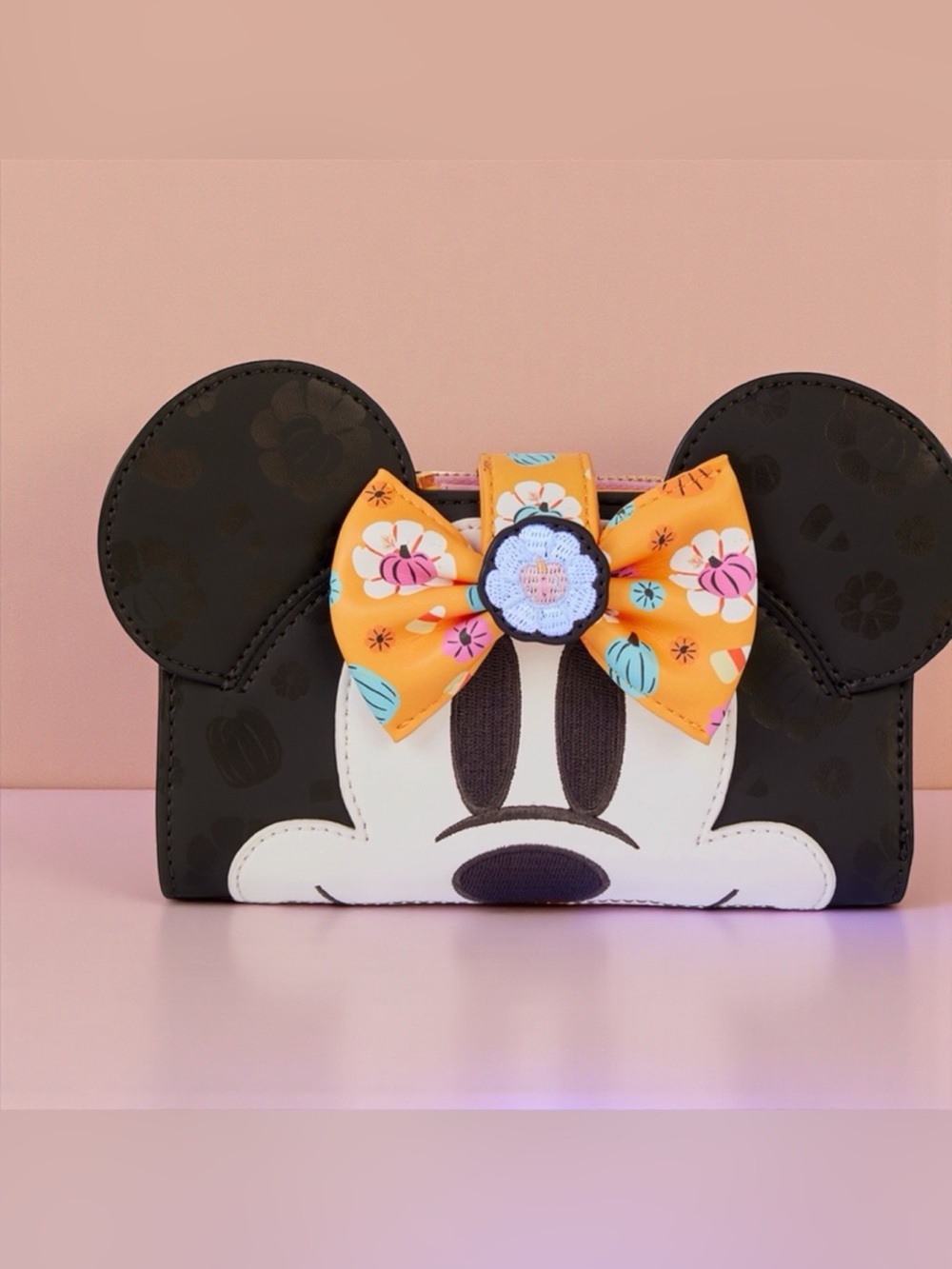 Loungefly Minnie Mouse Cosplay Floral Pumpkin Flap Wallet NWT